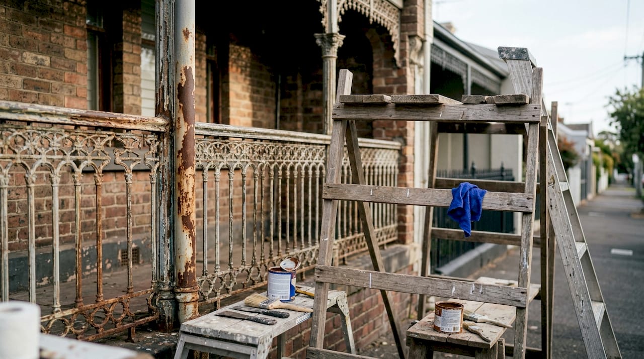 Close-up of cast-iron lacework on Victorian verandah