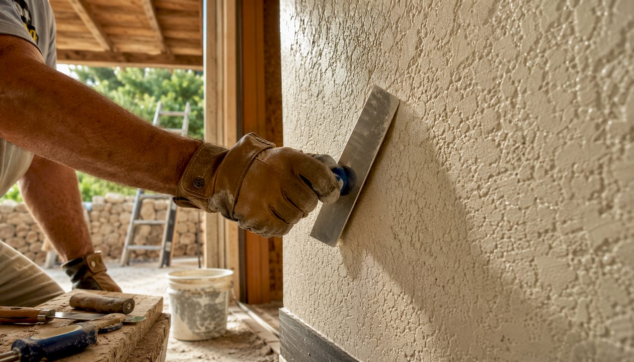 Hands smoothing knockdown wall texture