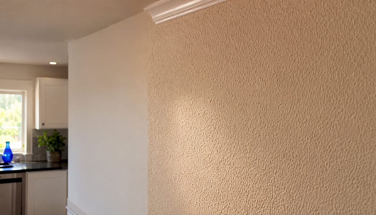 Close-up of orange peel wall texture
