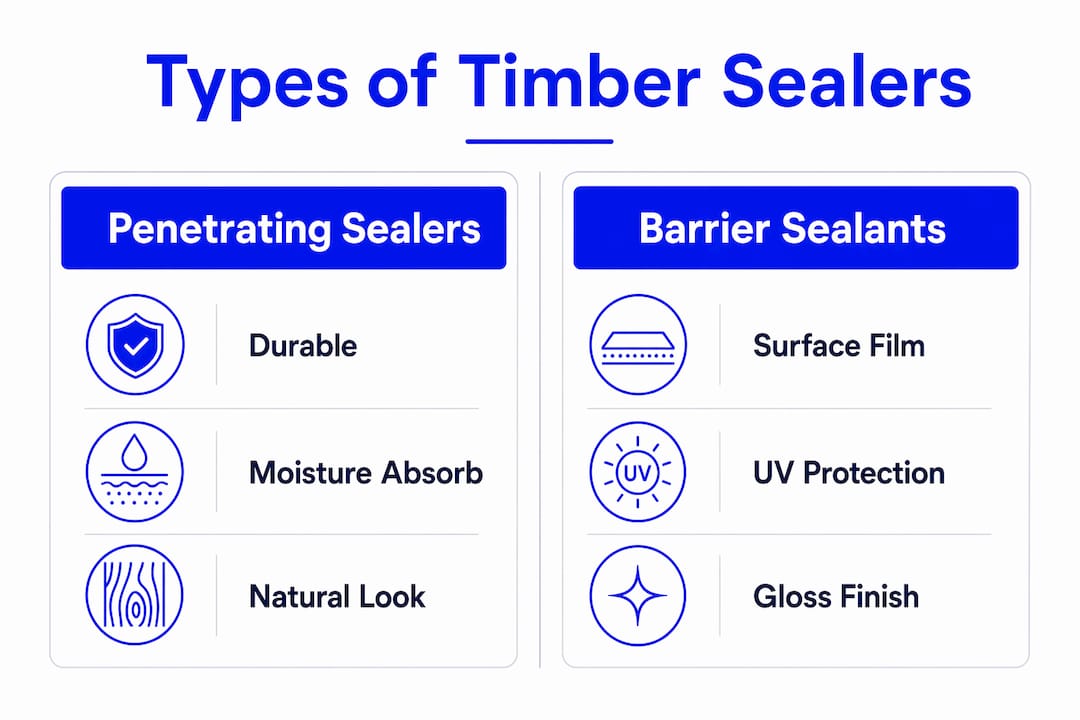 Infographic comparing penetrating and barrier timber sealers