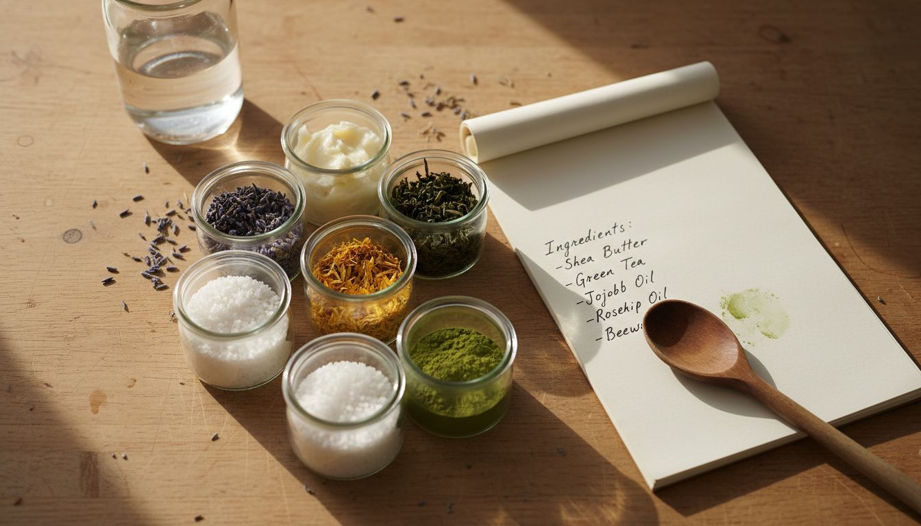 Natural skincare ingredients in glass jars