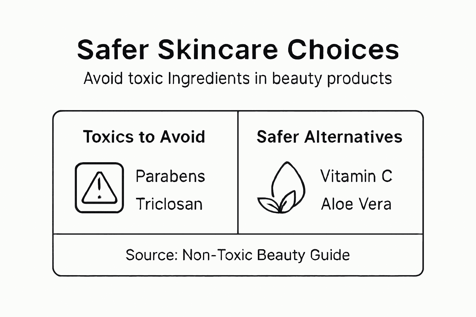 Infographic contrasting toxic and safe skincare ingredients