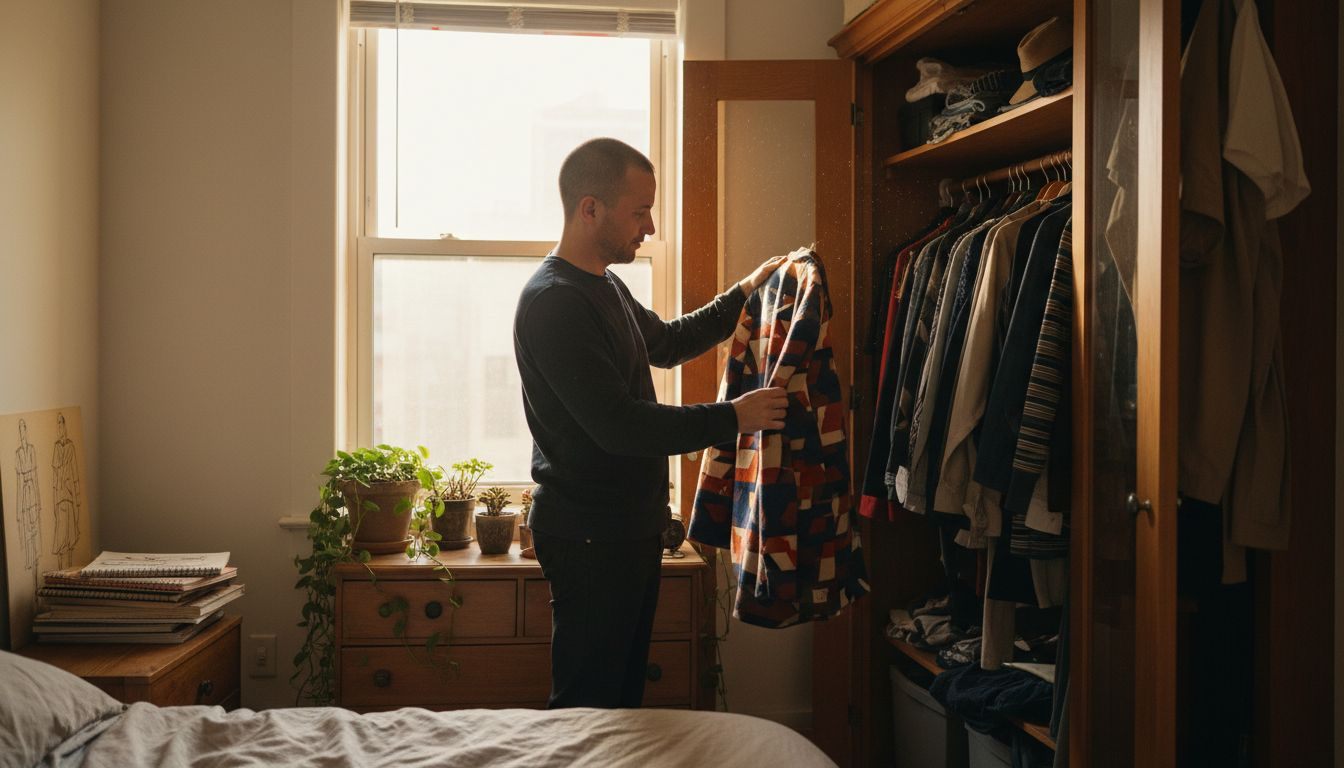 Man choosing colorful signature fashion piece