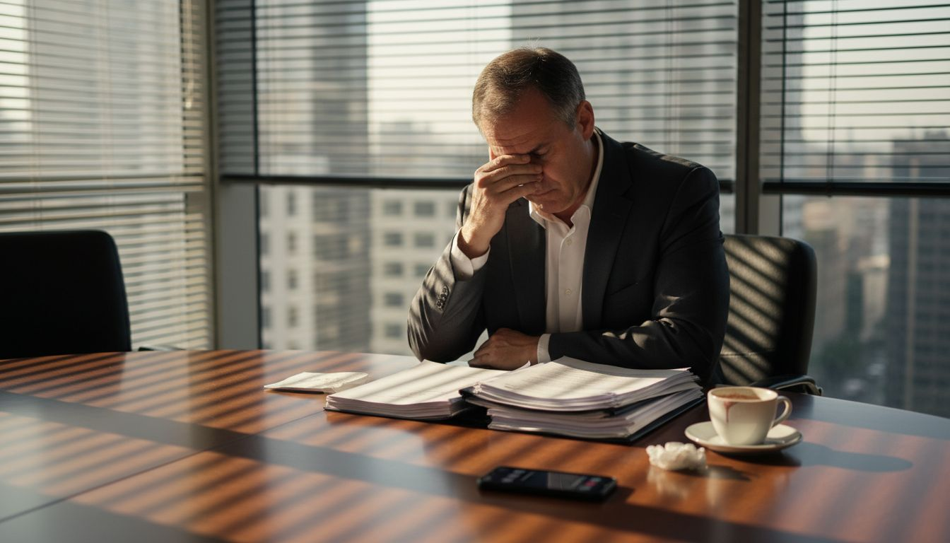 Partner looking stressed over legal documents