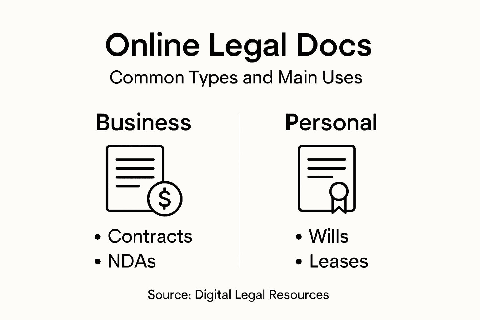 Infographic listing types and uses of online legal documents