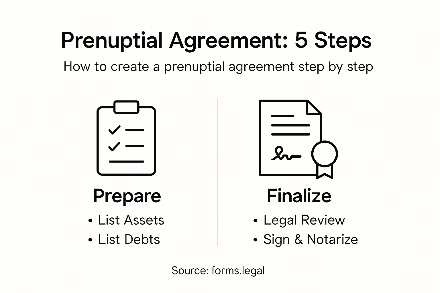 Infographic showing 5 prenuptial agreement steps