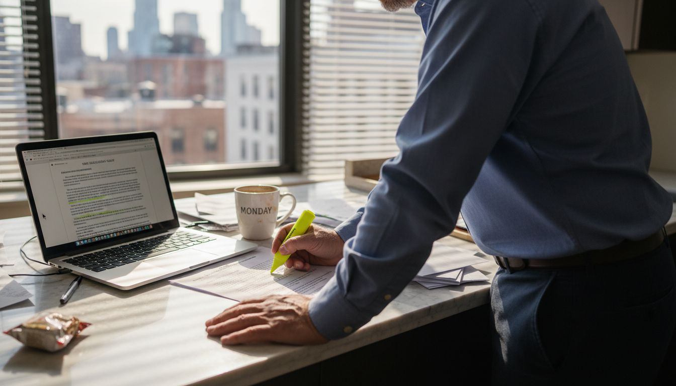 Man reviewing rental clauses with documents