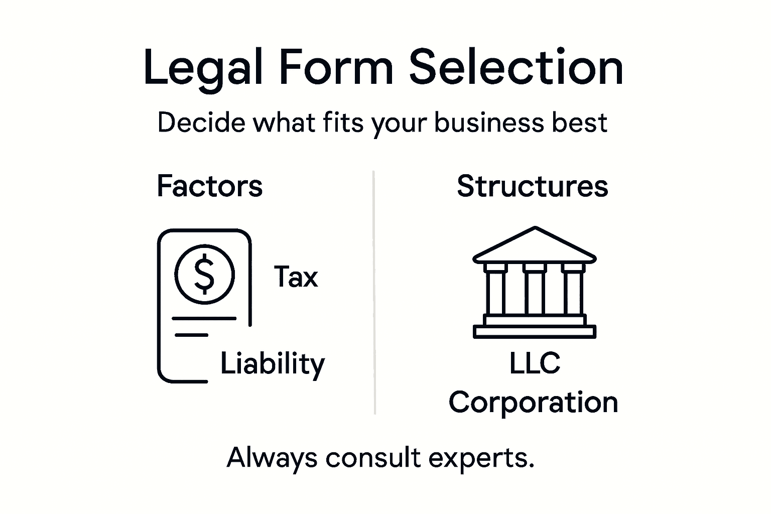 Infographic summarizing legal form selection