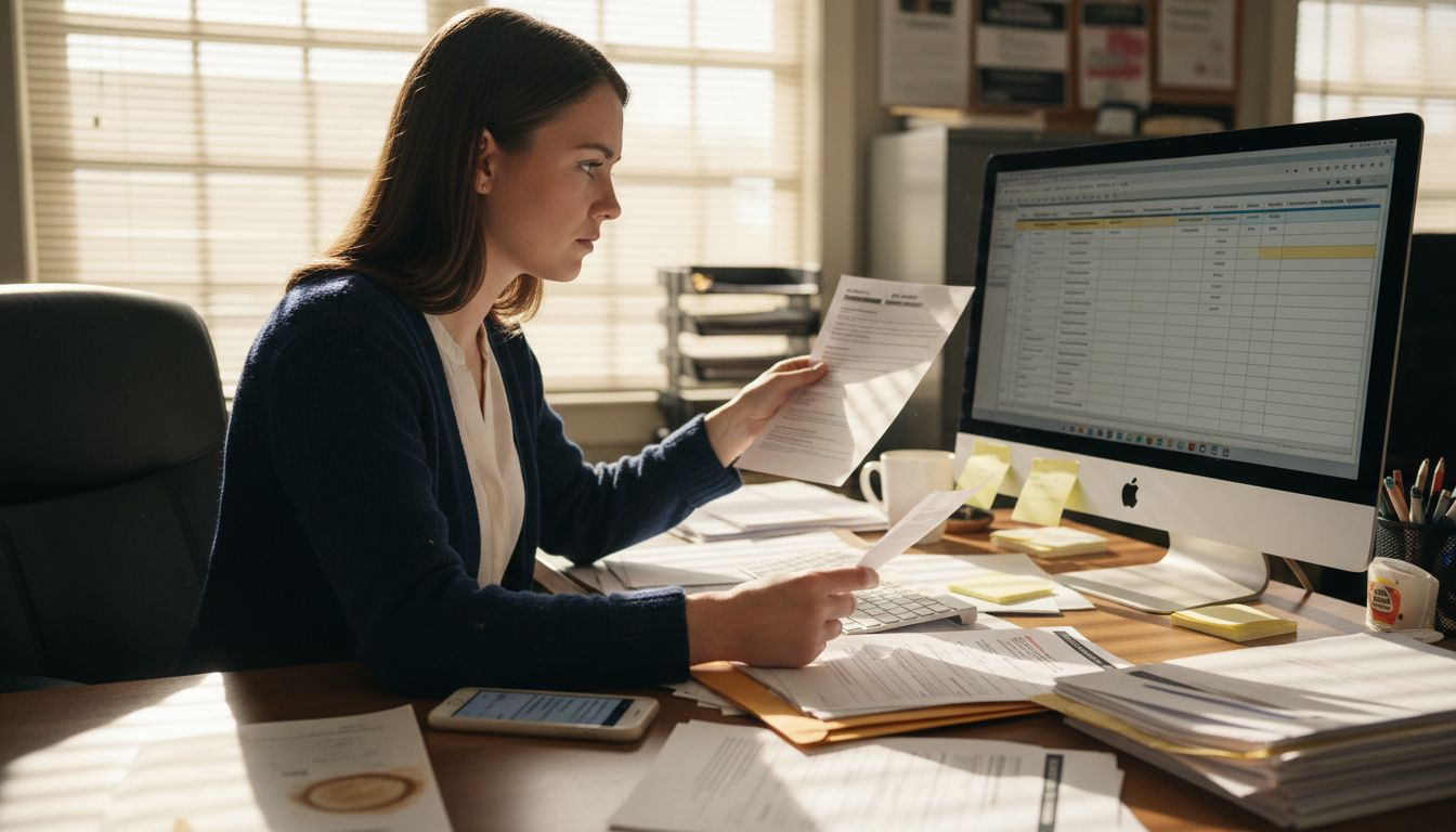 Property manager verifying tenant application details