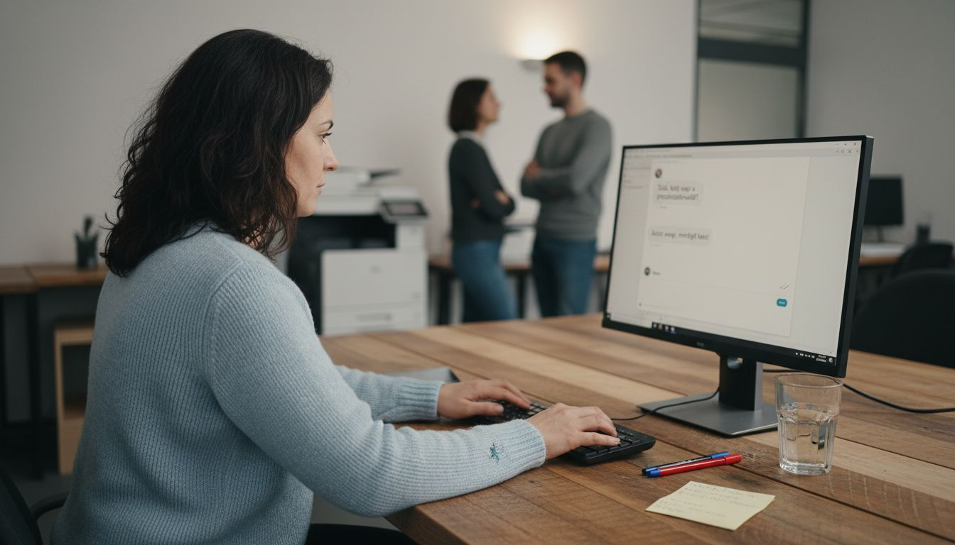 Az irodában egy munkavállaló mesterséges intelligenciával működő chatbottal végzi a feladatait.