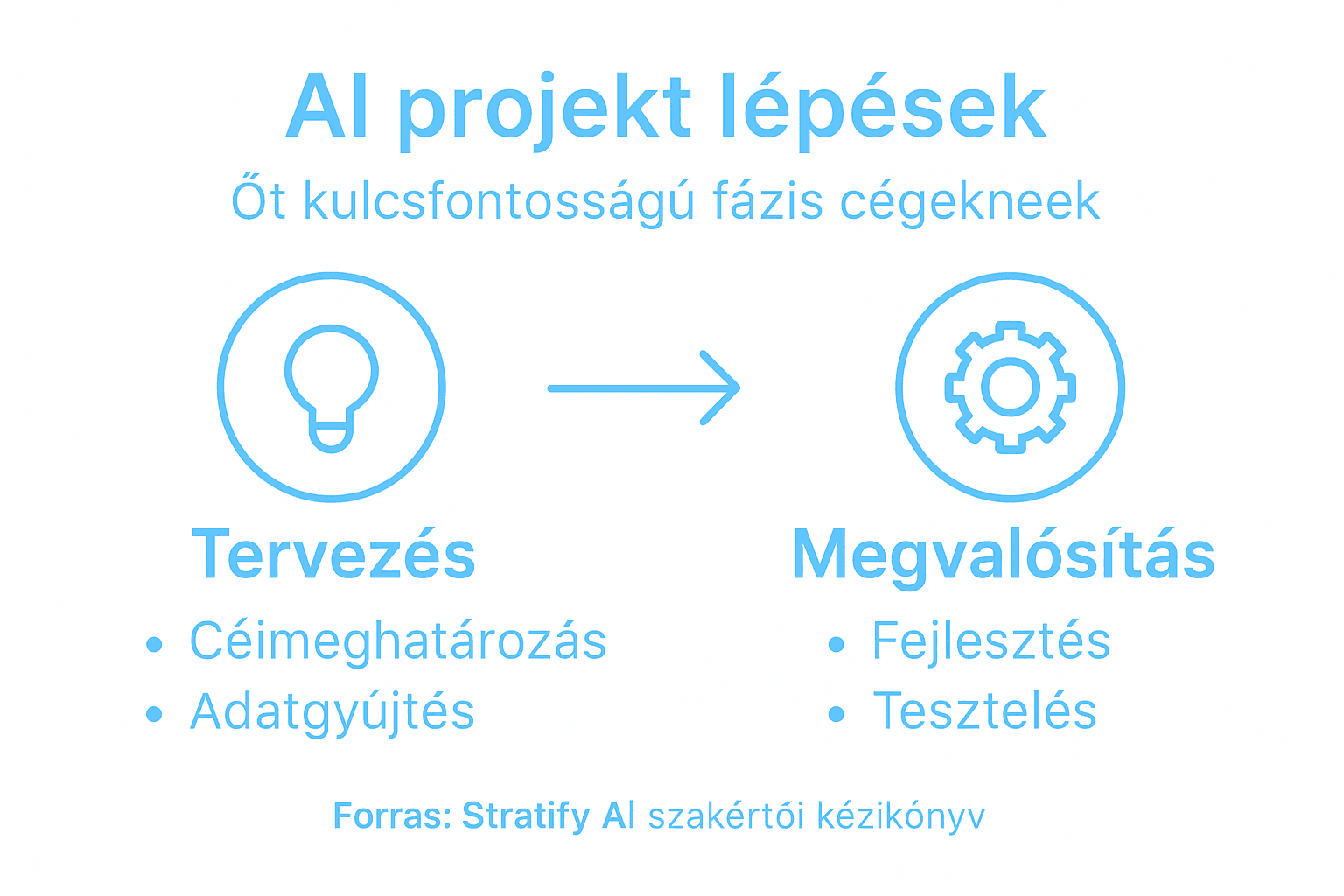 Infografika az AI projektek kulcsfontosságú munkafolyamatáról