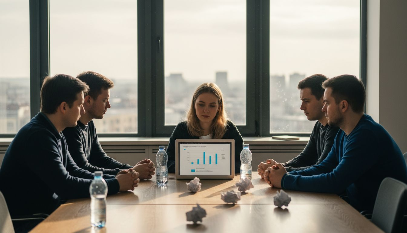 A csapat a tárgyalóban egyeztet az AI bevezetéséről.