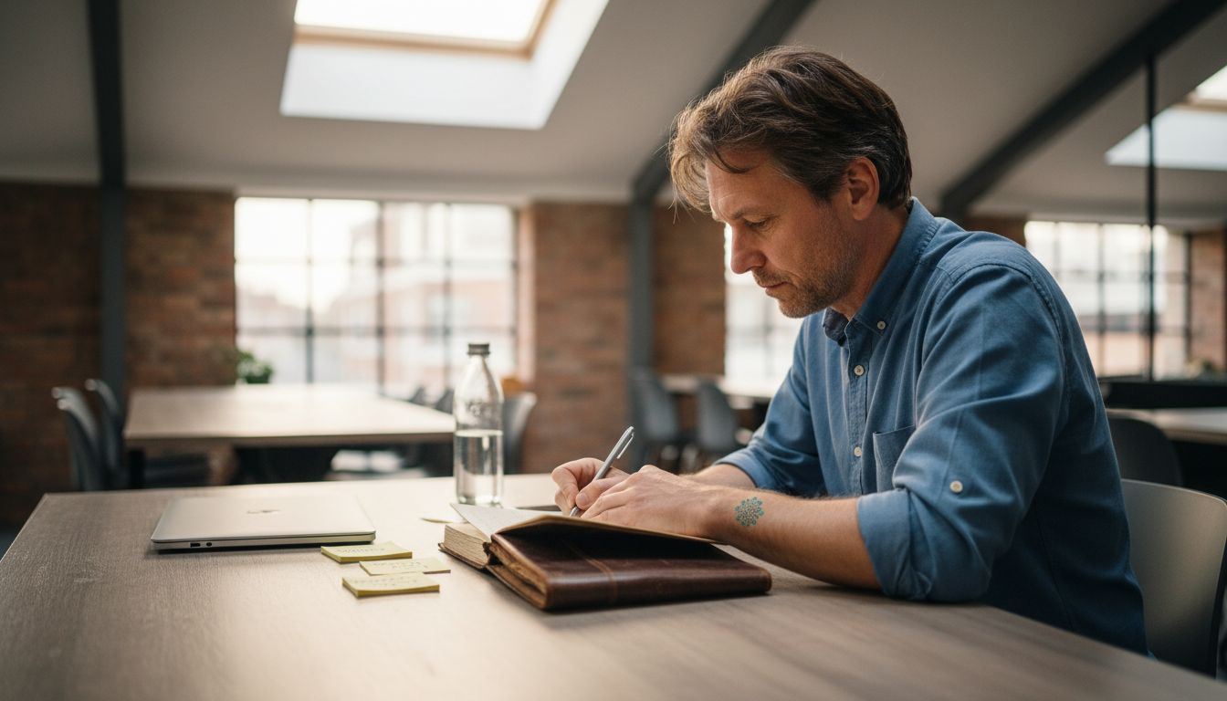 Egy vállalkozó jegyzetel egy technológiai workshopon, hogy hasznos új ismereteket gyűjtsön a cég fejlesztéséhez.