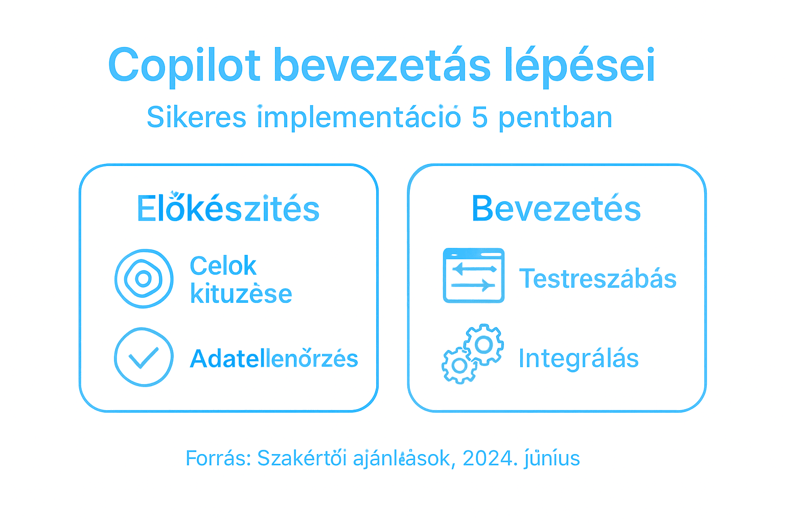 Áttekintő infografika a Copilot bevezetésének legfontosabb lépéseiről