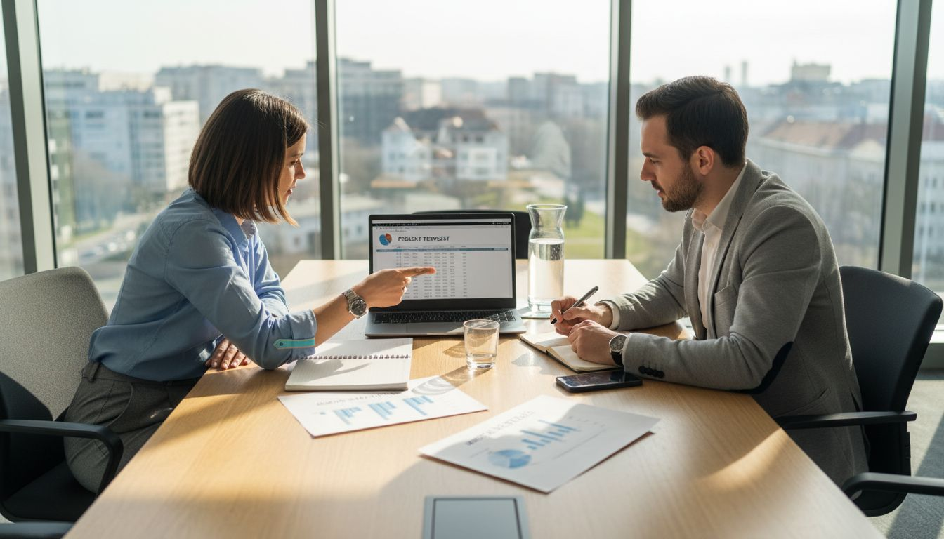 A kollégák egy megbeszélésen az értelmezhető mesterséges intelligencia lehetőségeiről és kihívásairól folytatnak élénk eszmecserét az asztal körül.