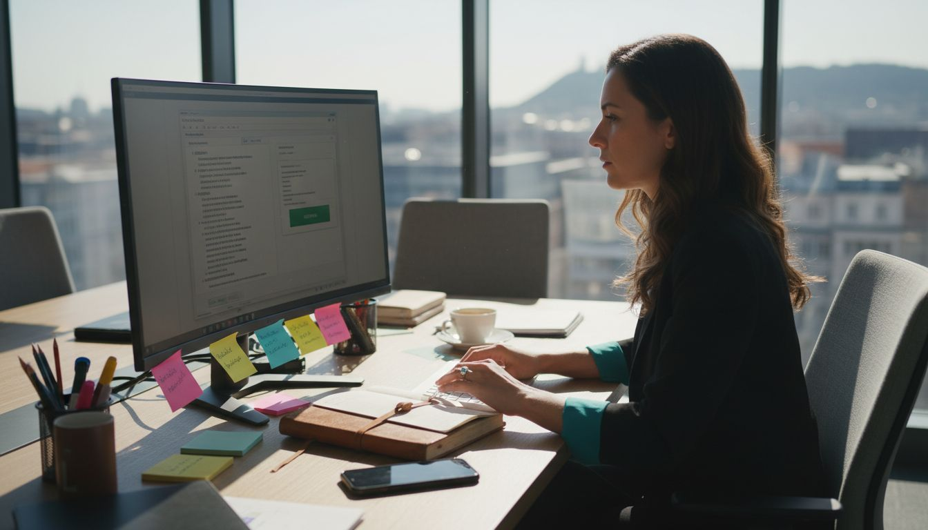 Egy nő éppen OCR-t használ a tárgyalóteremben.