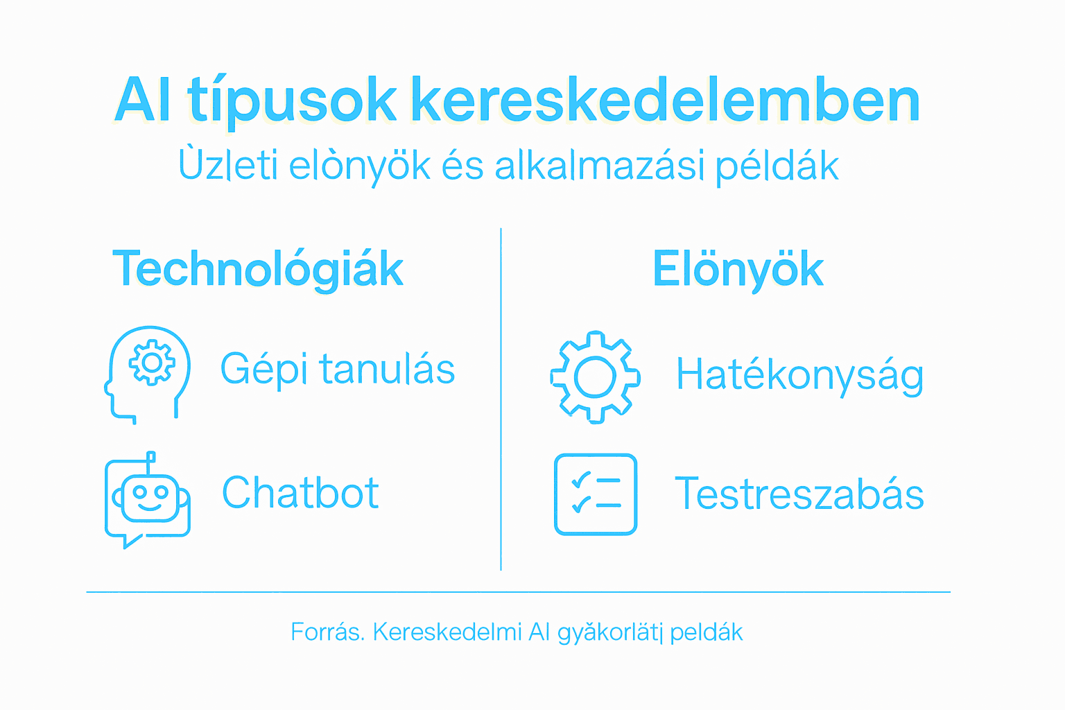 Áttekinthető infografika az AI alapú kereskedelem gyakorlati alkalmazásáról