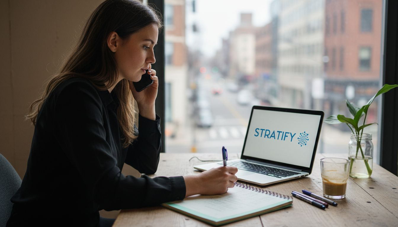 Egy ügyfélszolgálaton dolgozó hölgy telefonálás közben jegyzetel.