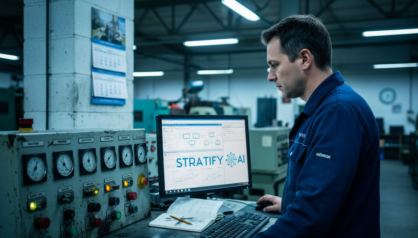 A mérnök átnézi a mesterséges intelligencia által vezérelt karbantartási irányítópult adatait.