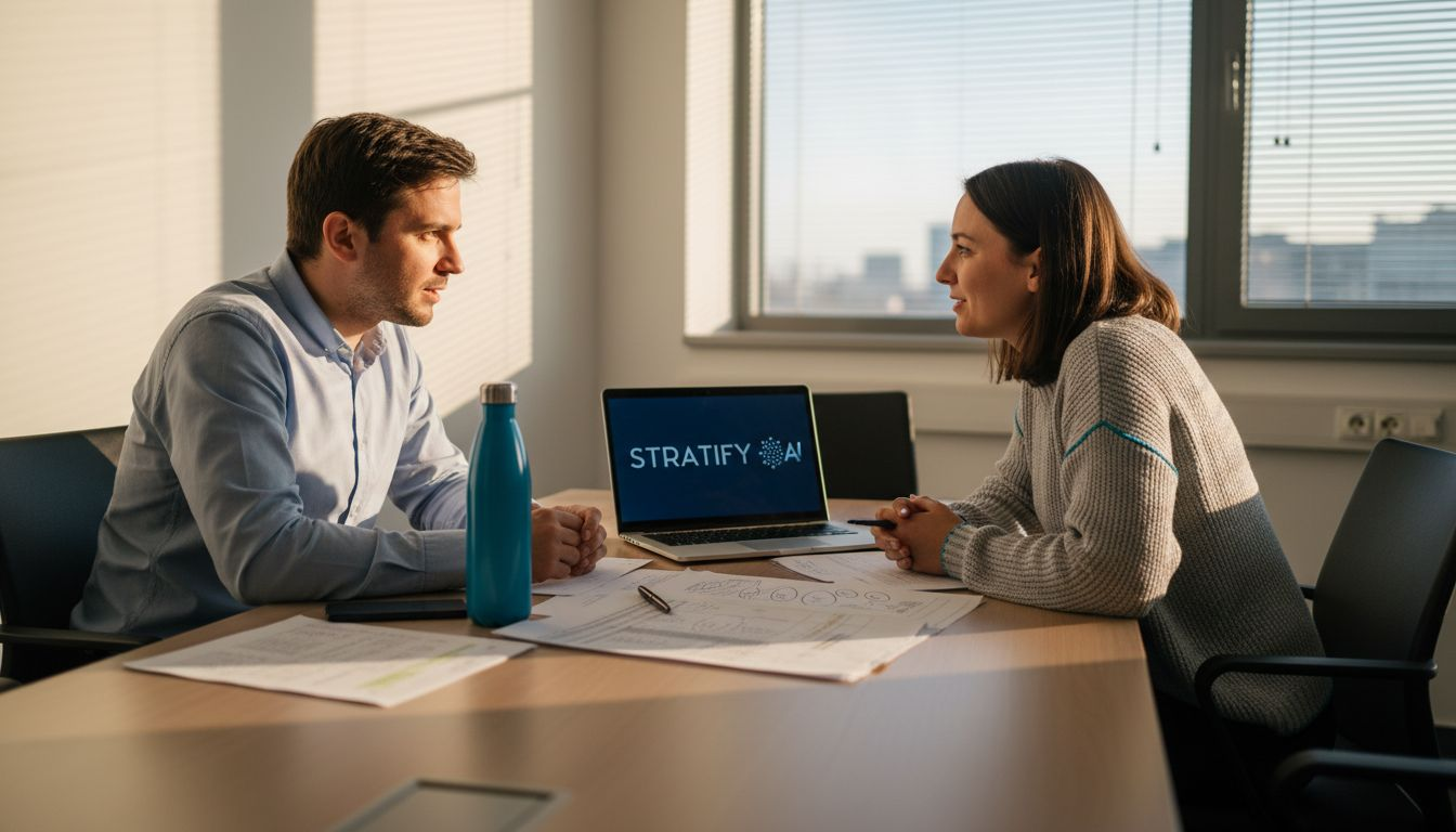 Szakértők egyeztetnek a mesterséges intelligencia bevezetésének részleteiről egy tárgyalóban.