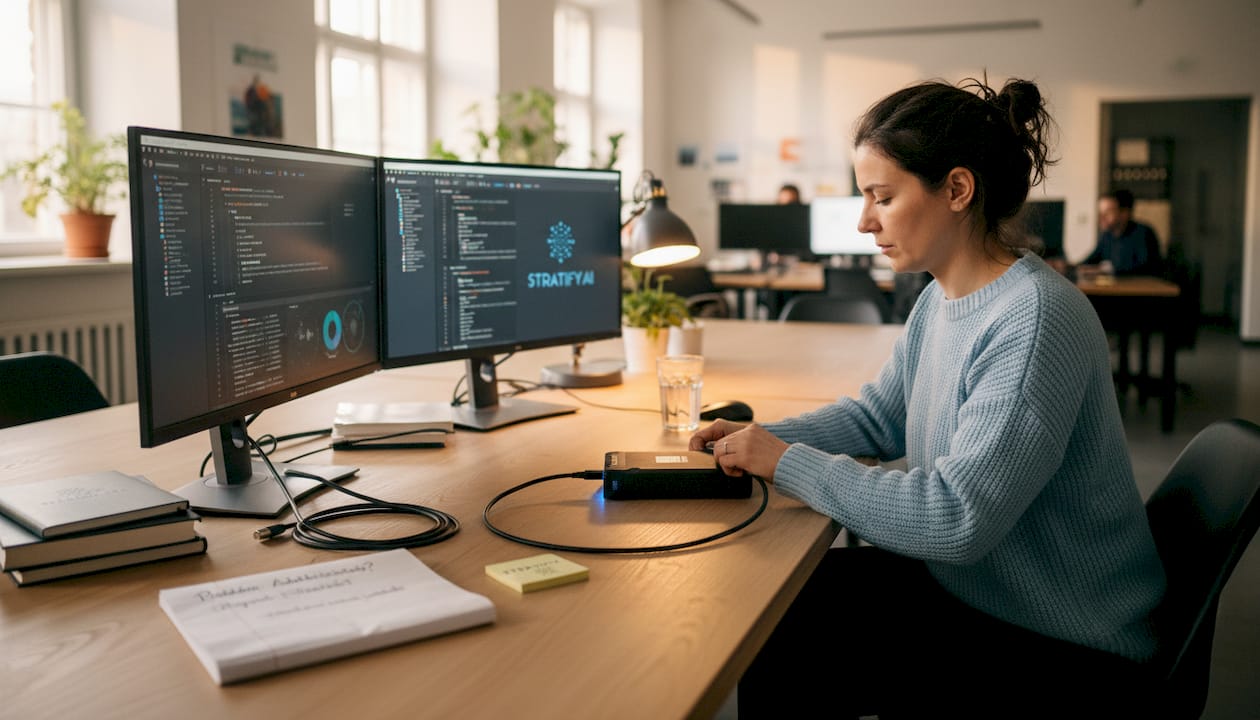 Egy informatikus épp adatvédelemmel foglalkozik munka közben.