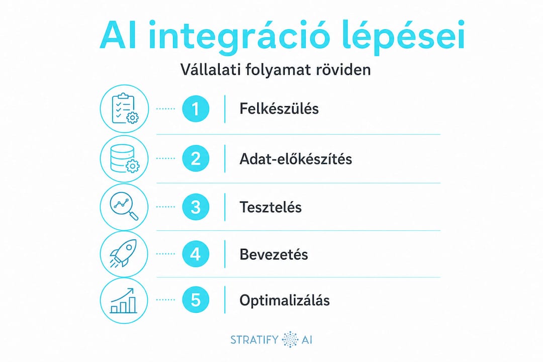 Az AI rendszerek integrálásának legfontosabb lépései egy áttekinthető infografikán