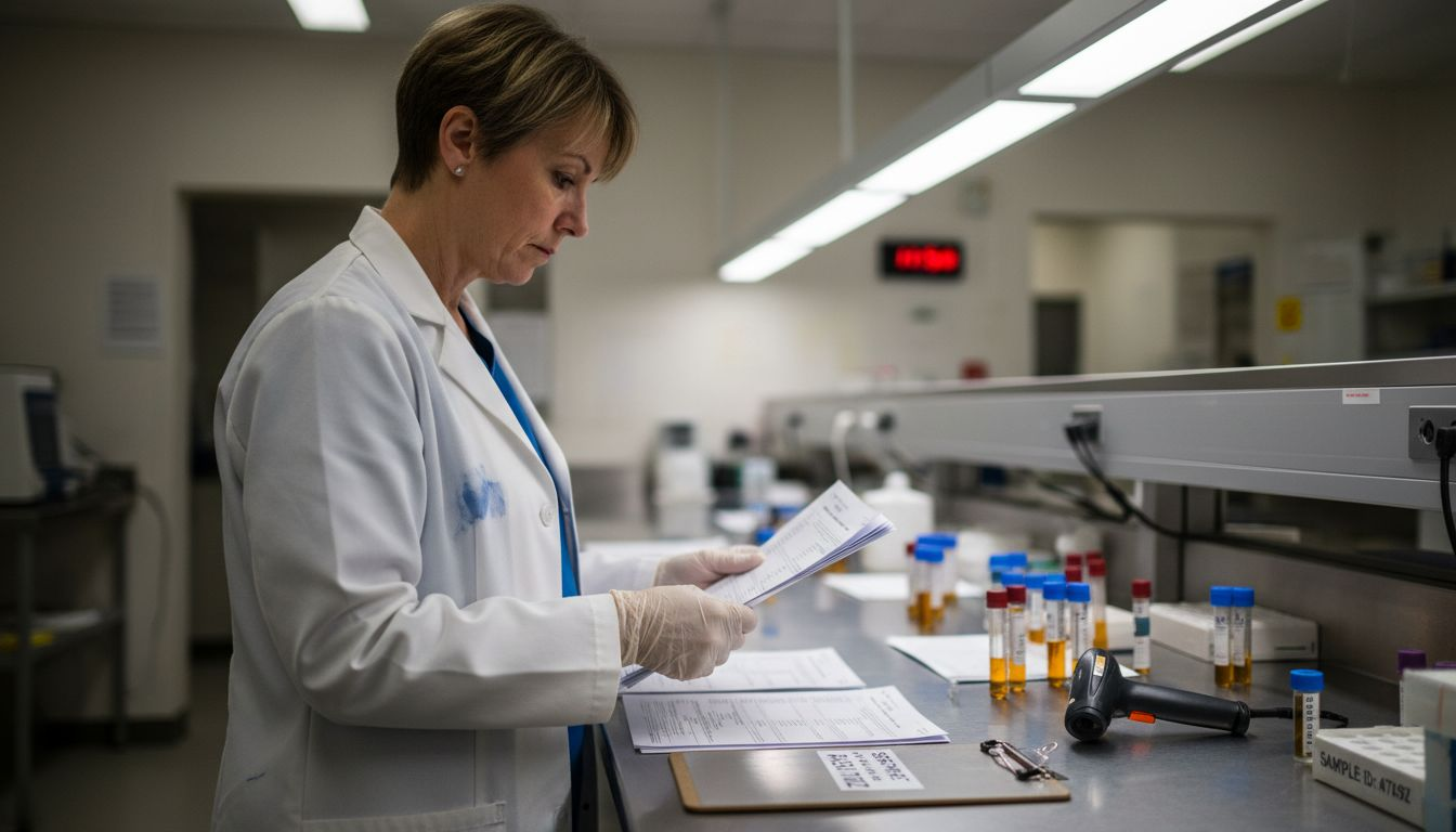 Lab technician matching test requests to results
