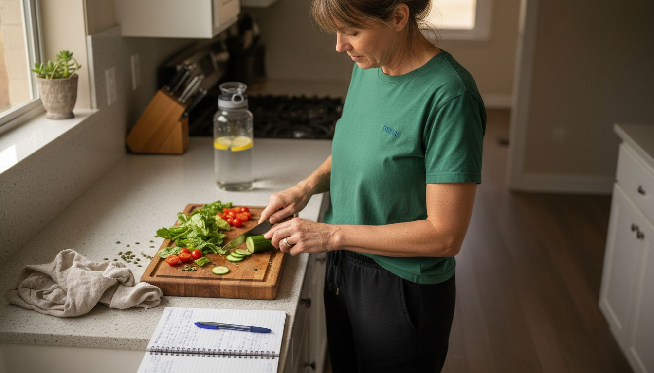 Woman preparing healthy salad for detox