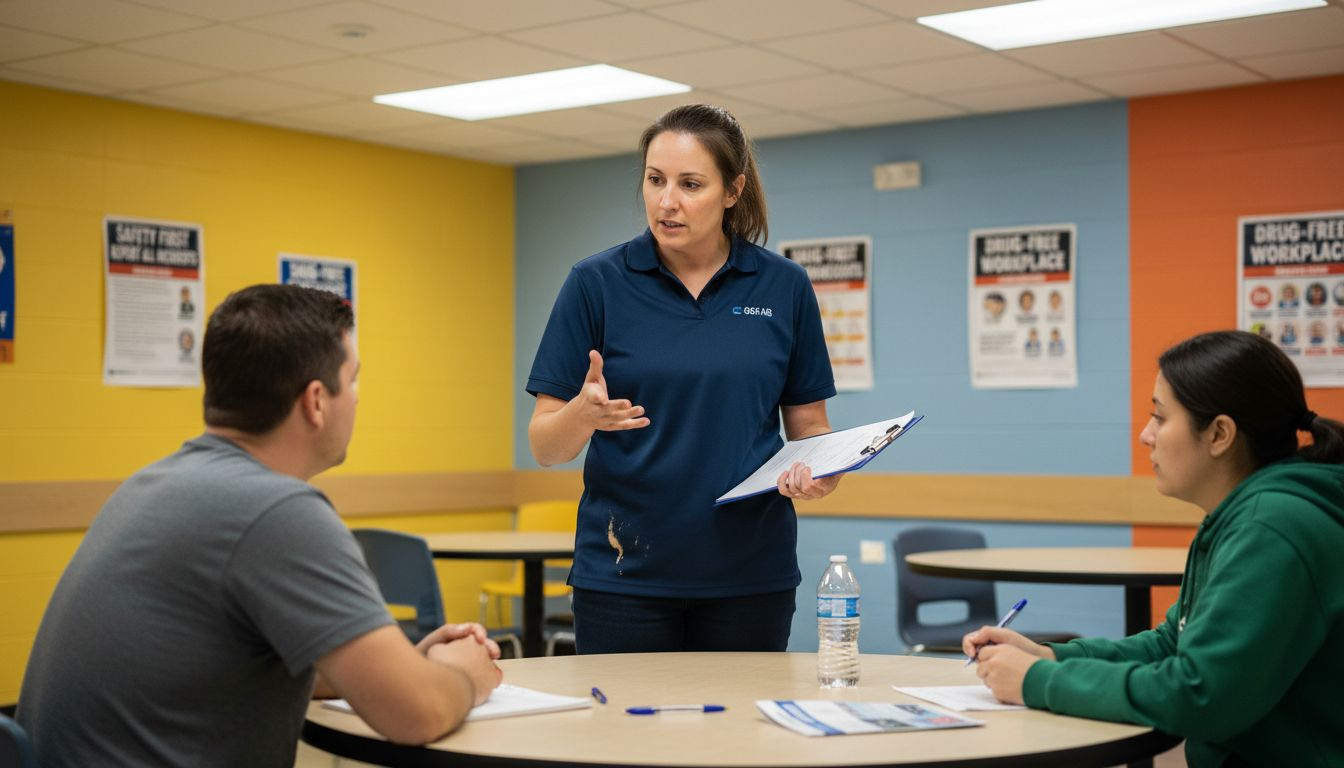 Supervisor explaining workplace drug safety steps