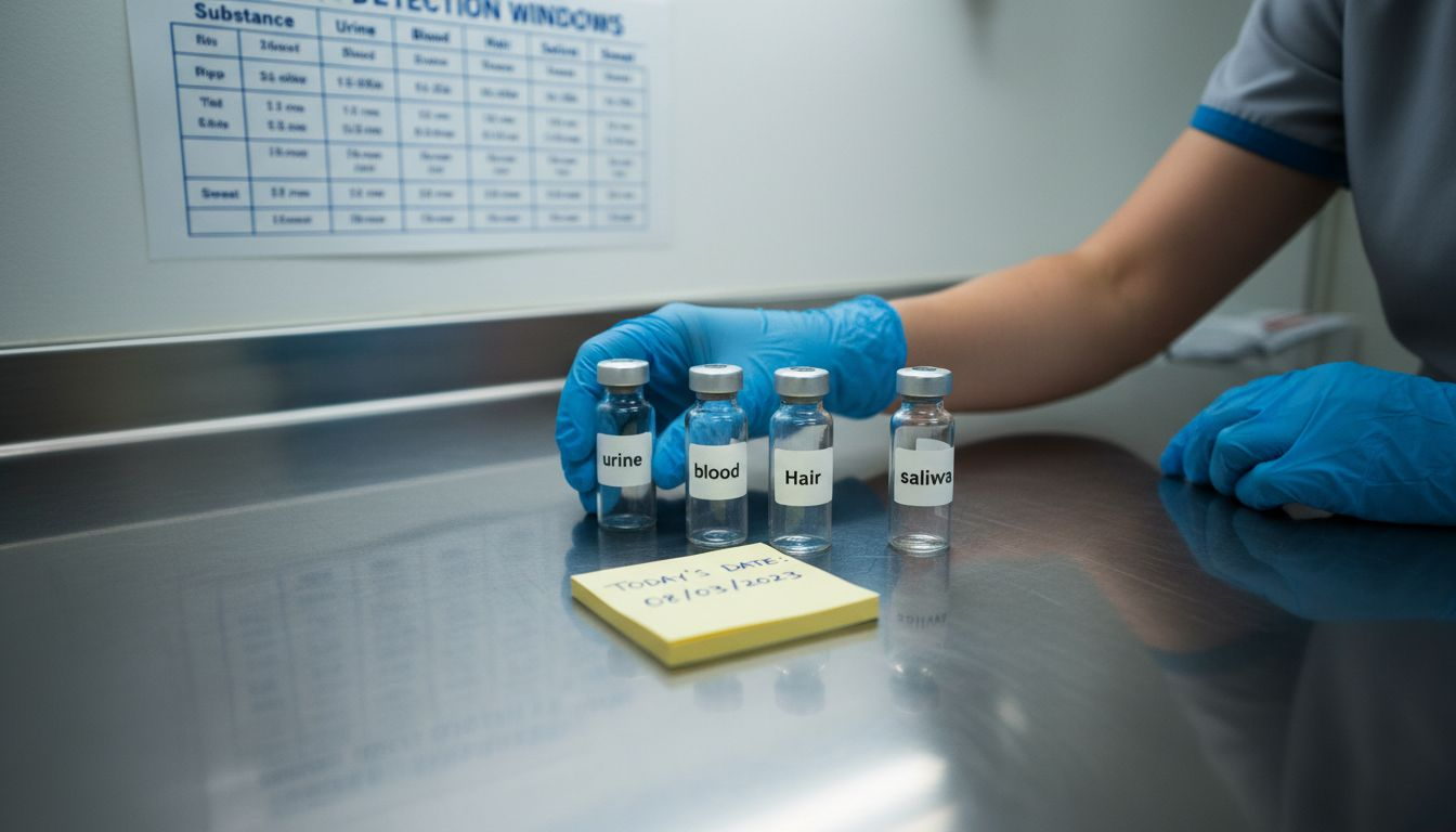 Technician preparing various drug test vials