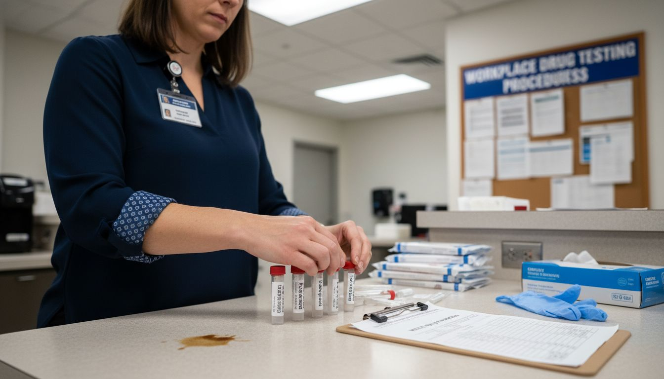 Supervisor preparing workplace drug testing kits