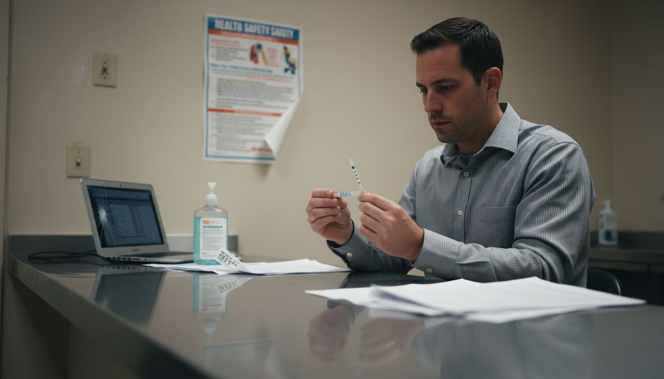Manager checking workplace drug test result