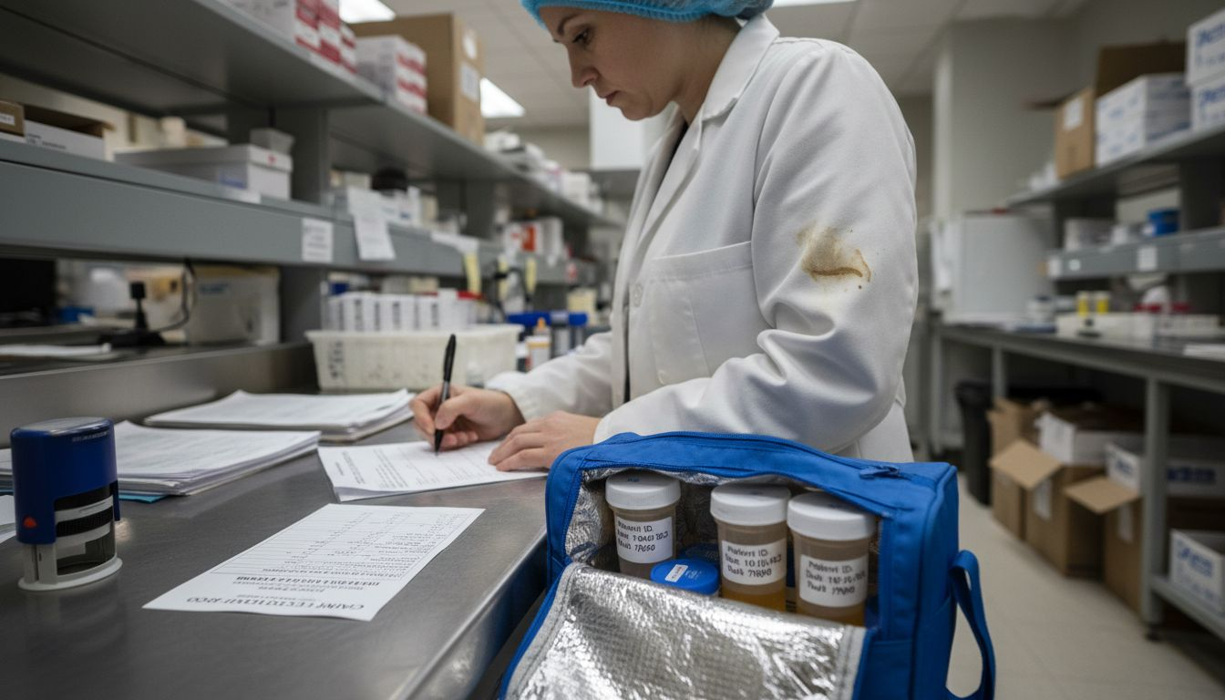 Lab technician handling chain of custody forms