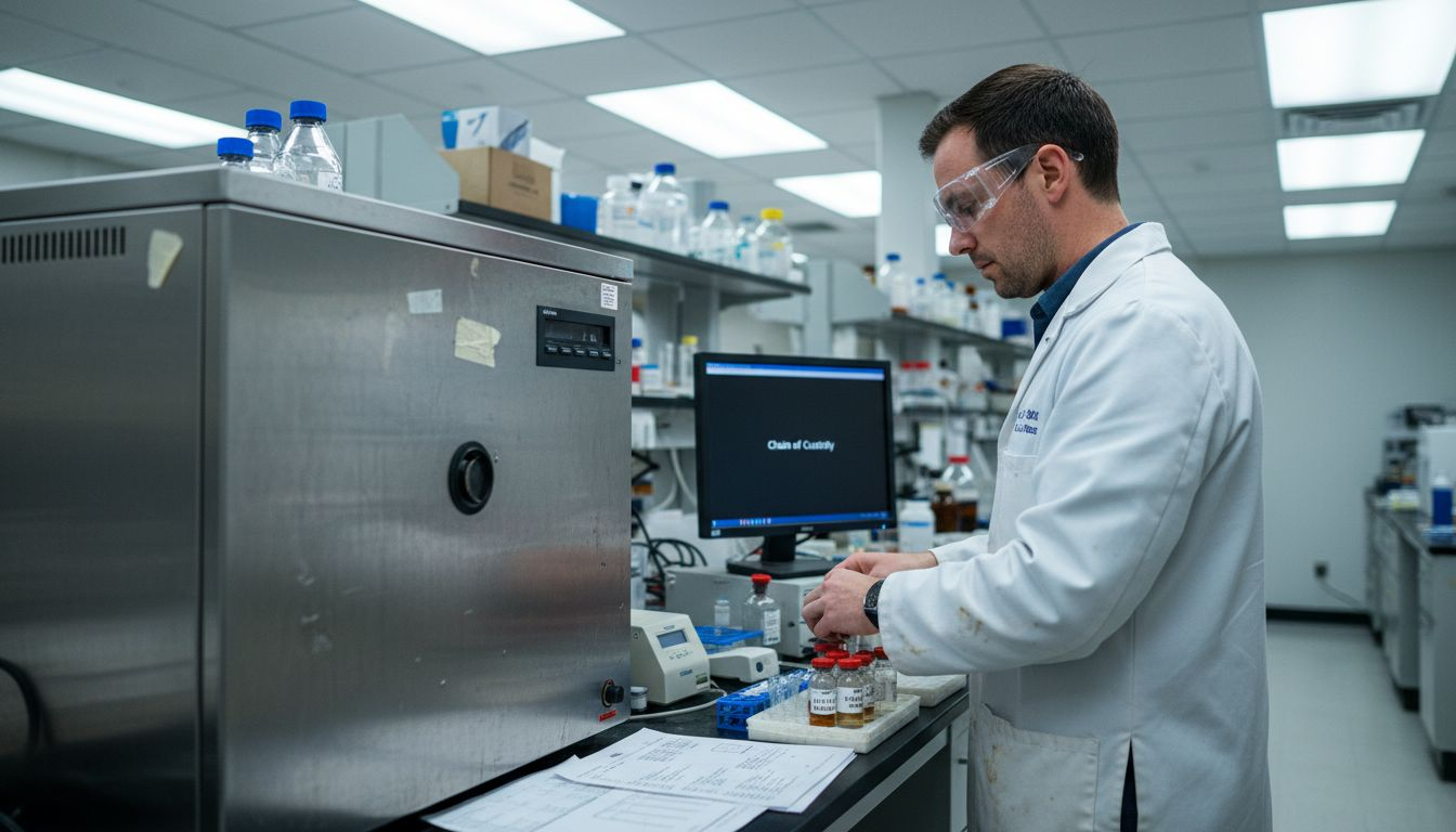 Lab technician handling drug test samples