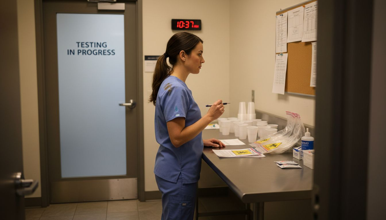 Technician preparing drug test in secure room
