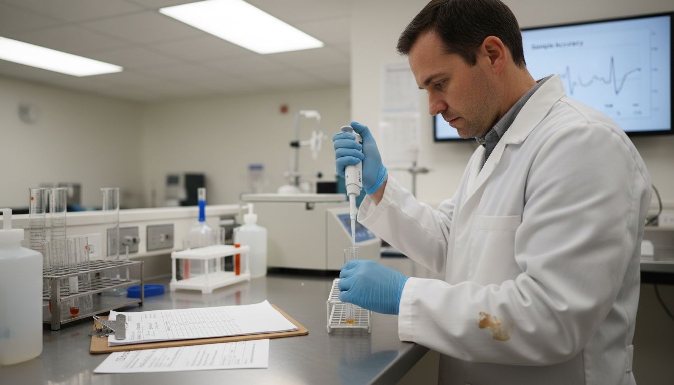 Lab technician preparing drug test sample