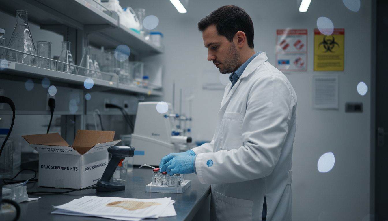 Lab technician prepares drug testing vials