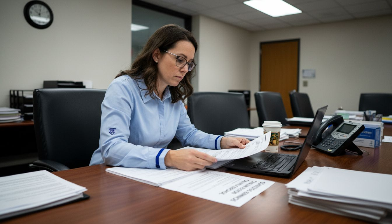 HR manager reviewing athlete drug screening procedures