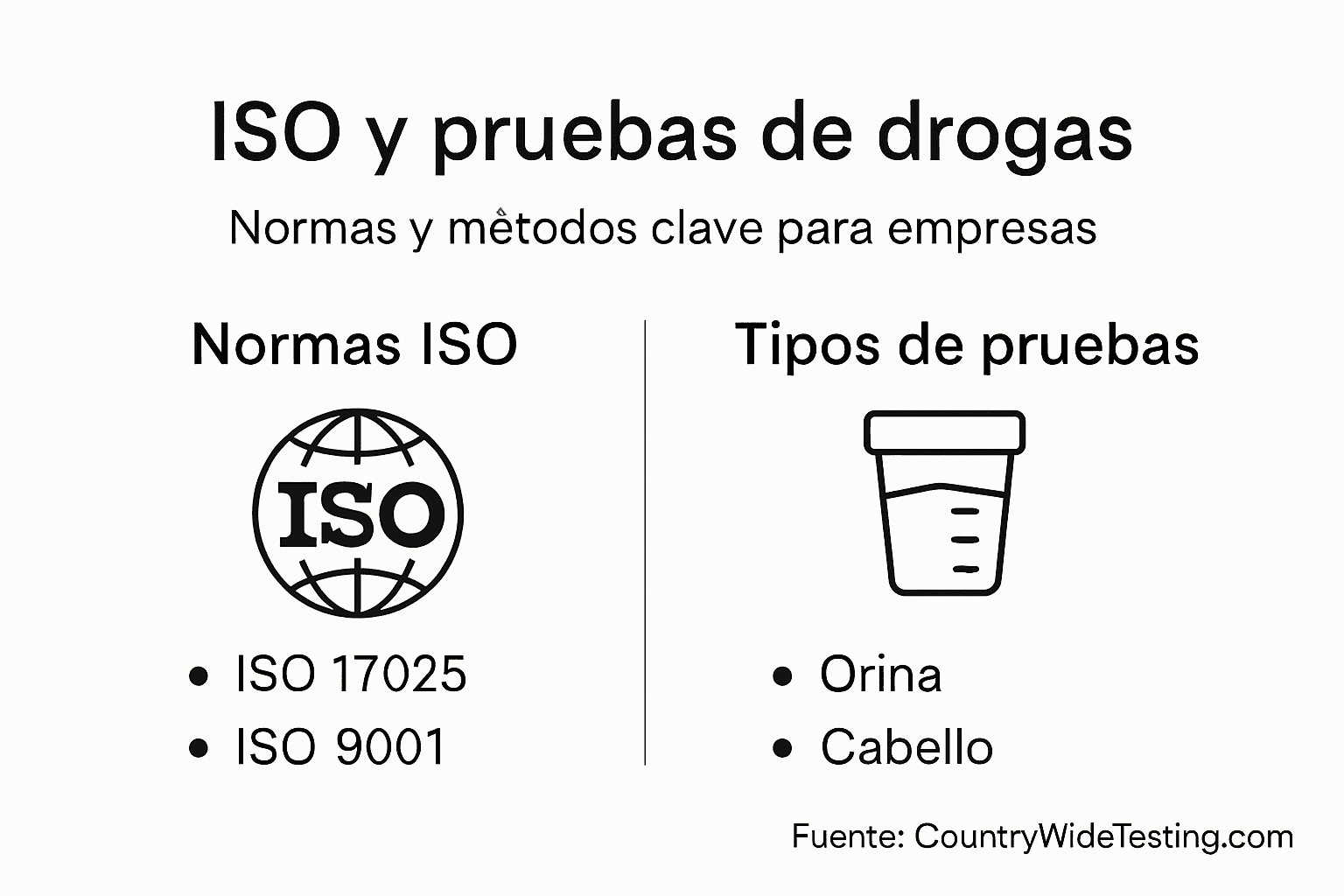 Visual informativo sobre la normativa ISO y los controles de drogas en el ámbito laboral