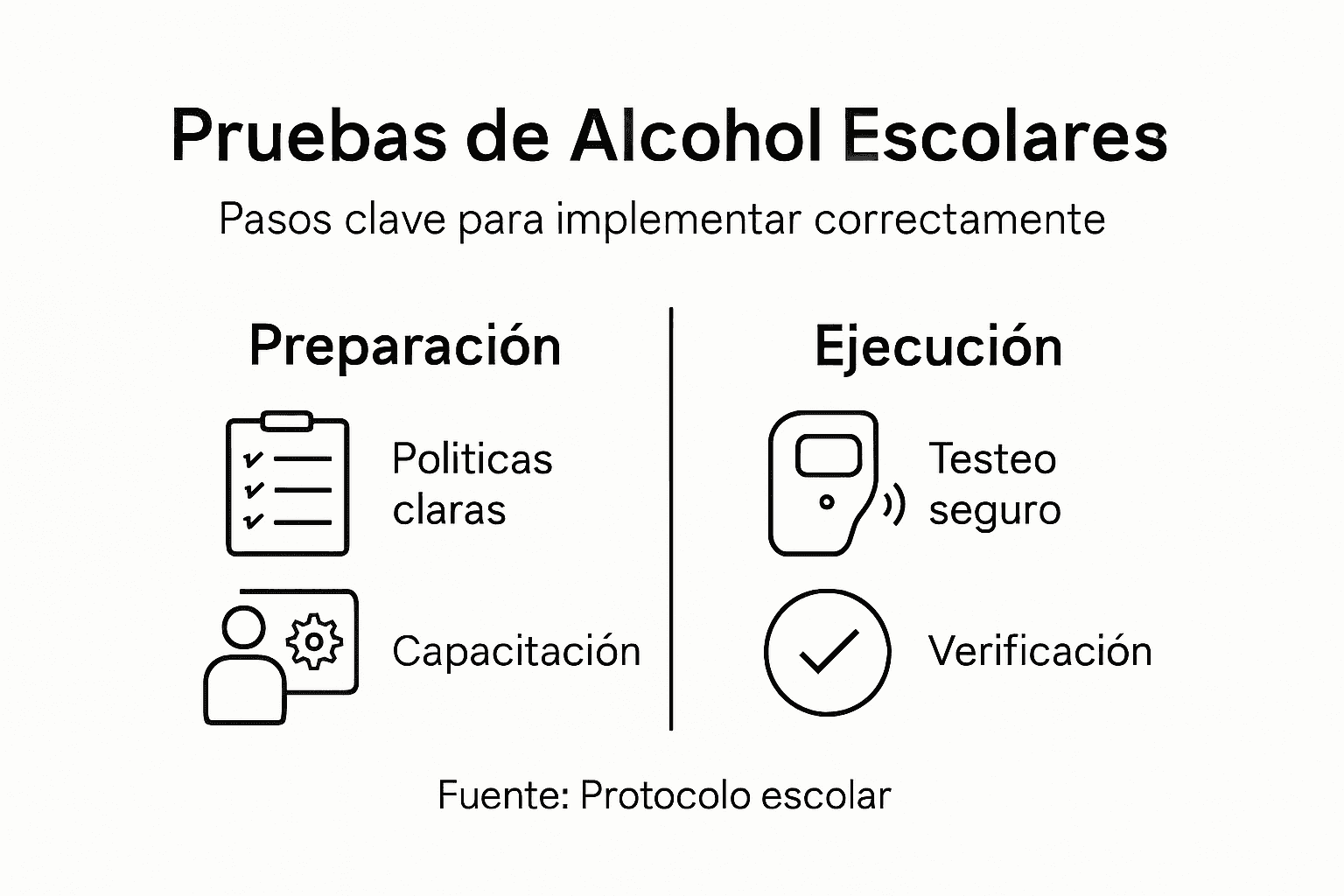 Infografía: cómo realizar pruebas de alcohol en el entorno escolar paso a paso