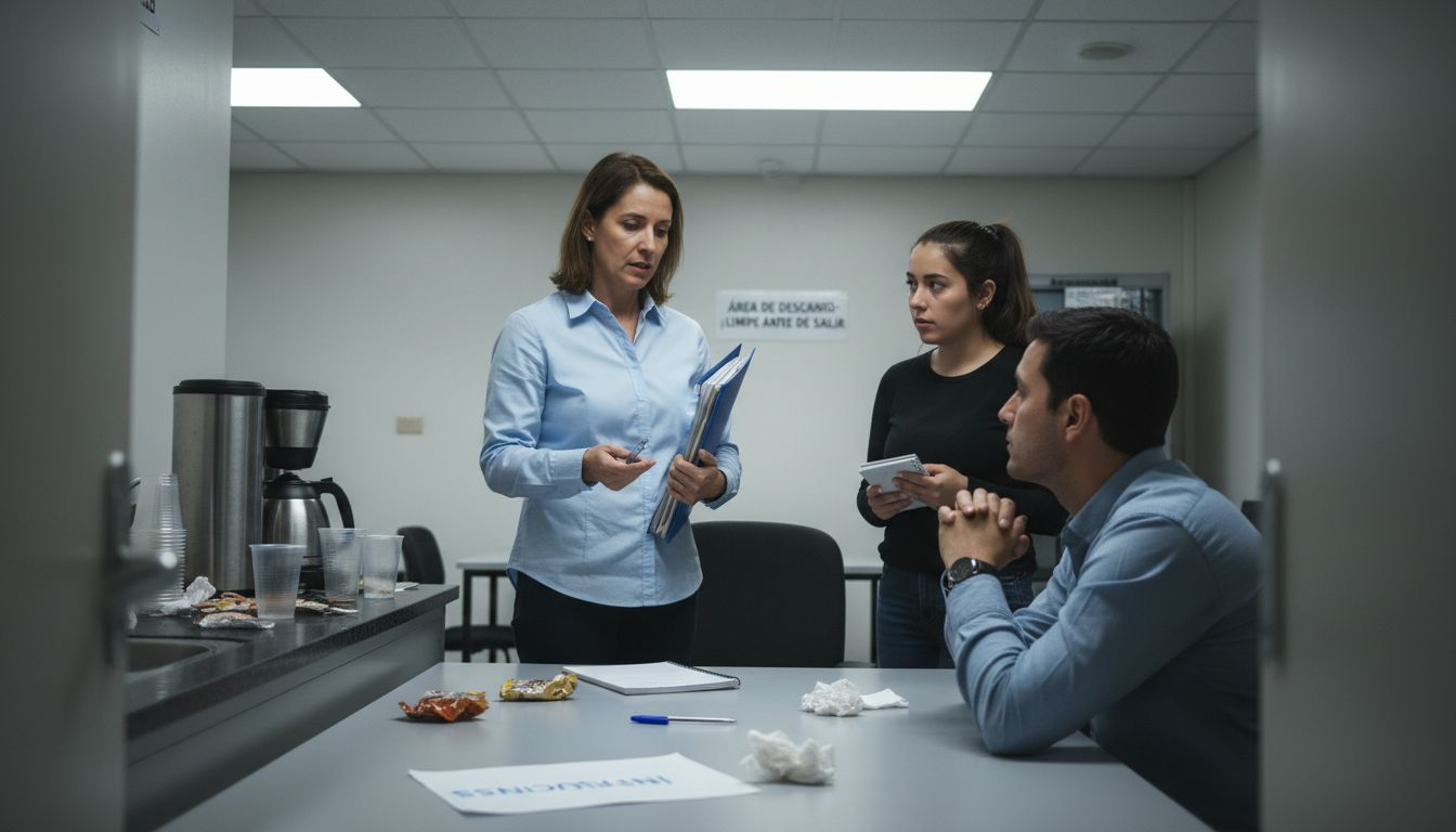 La supervisora detalla a los empleados cómo se llevará a cabo la prueba.