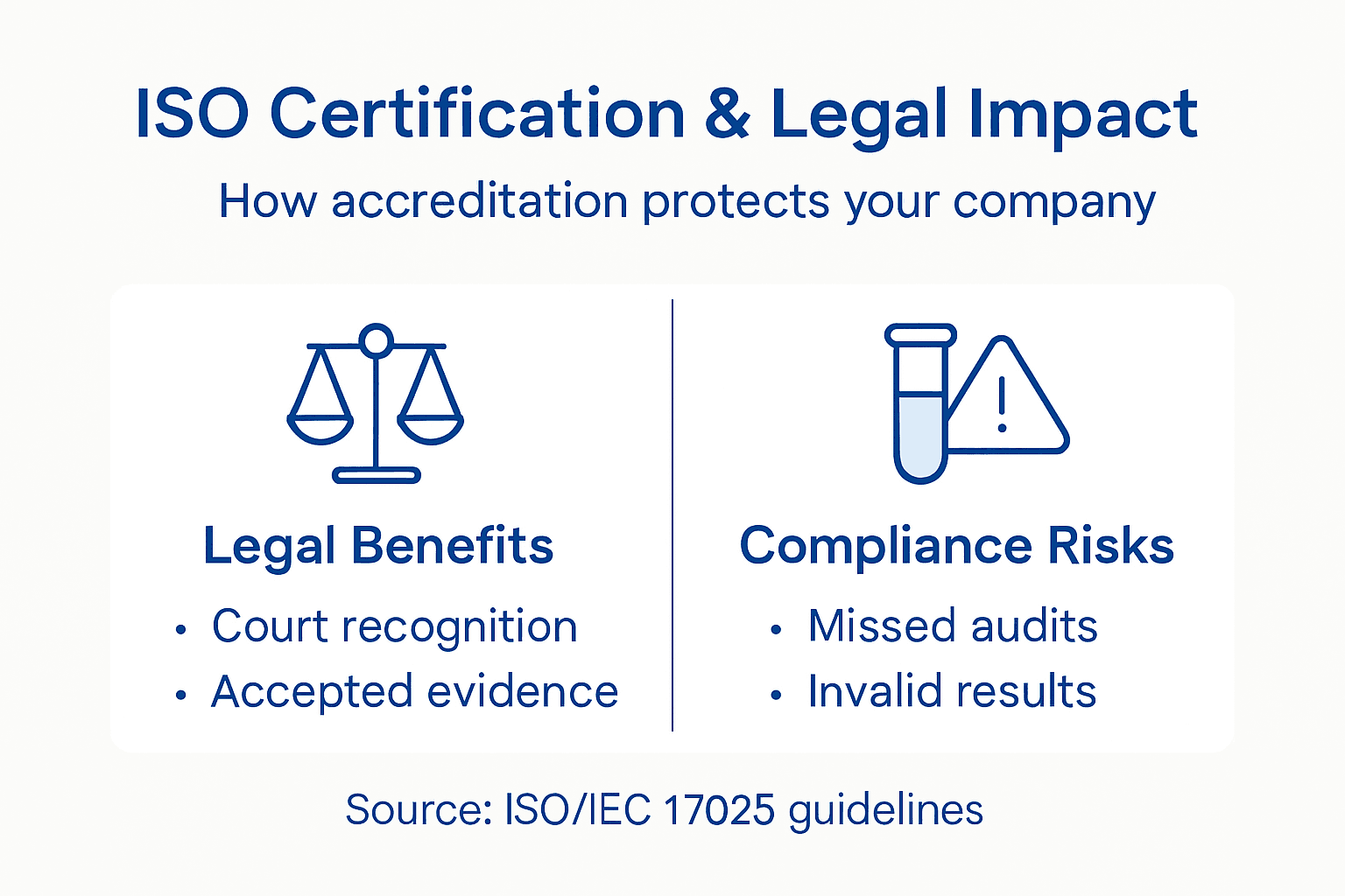 Infographic summarizing ISO certification legal impact