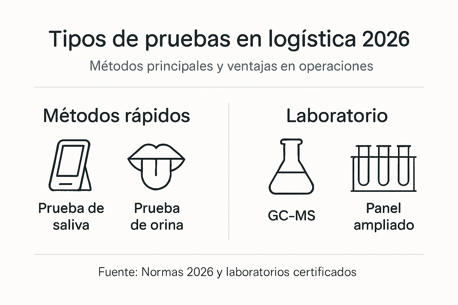 Infografía sobre los principales tipos de pruebas de detección de drogas