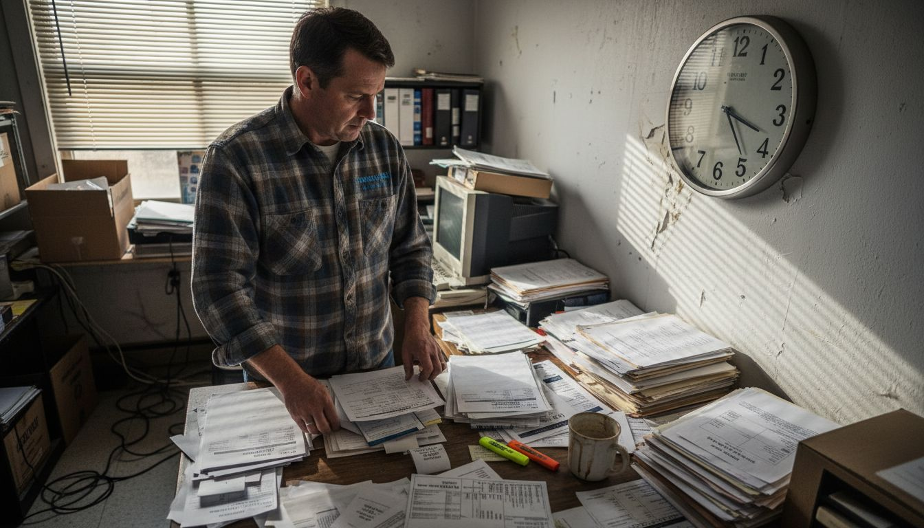 Supervisor organizing drug testing expense paperwork