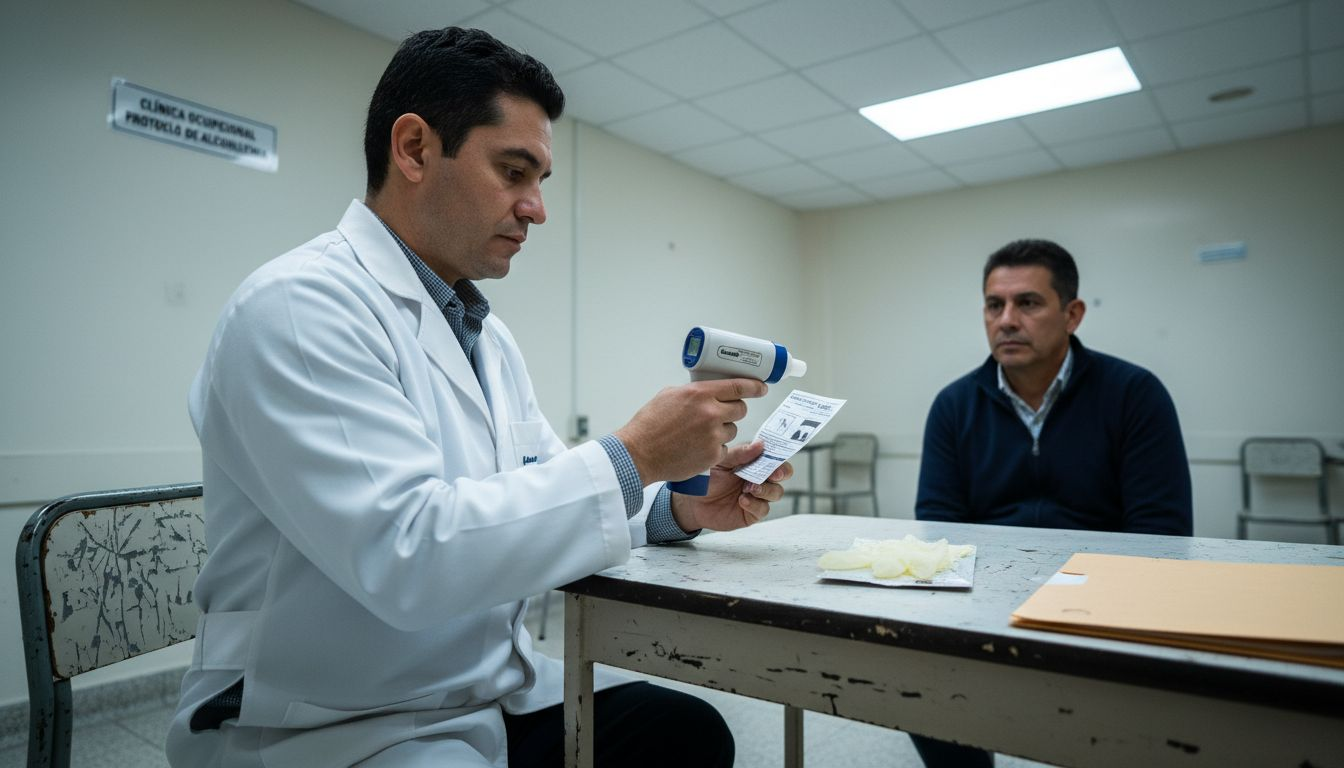 Doctor realiza una prueba de alcoholemia a un paciente en la consulta