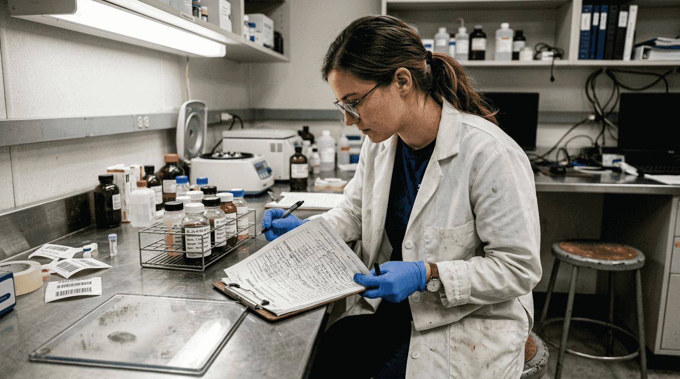 Lab technician verifying chain of custody