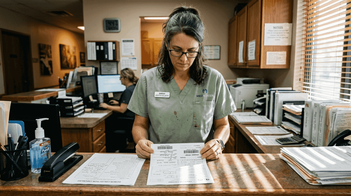 Drug test collector reviews custody paperwork