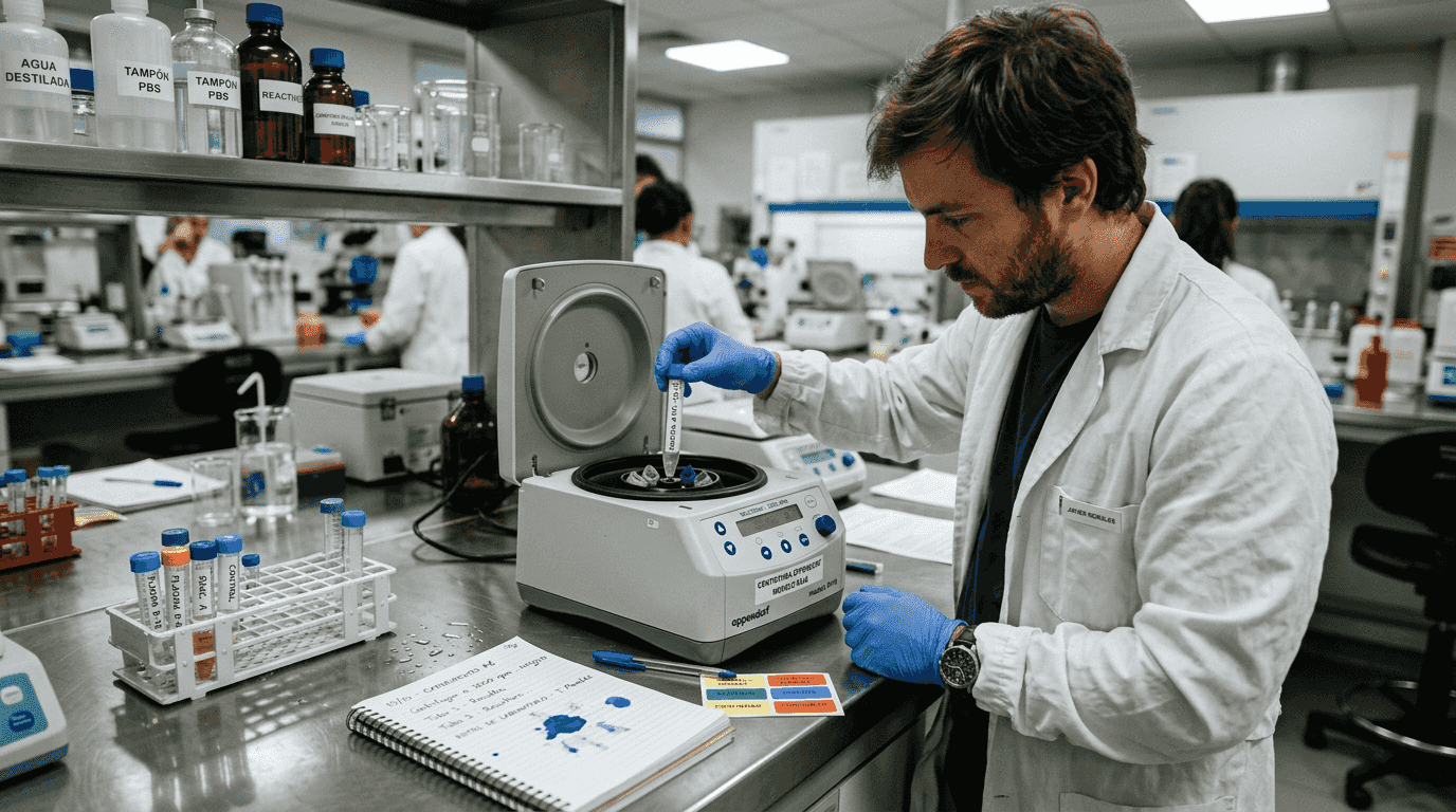 Especialista de laboratorio realizando análisis de sustancias para club de drogas.