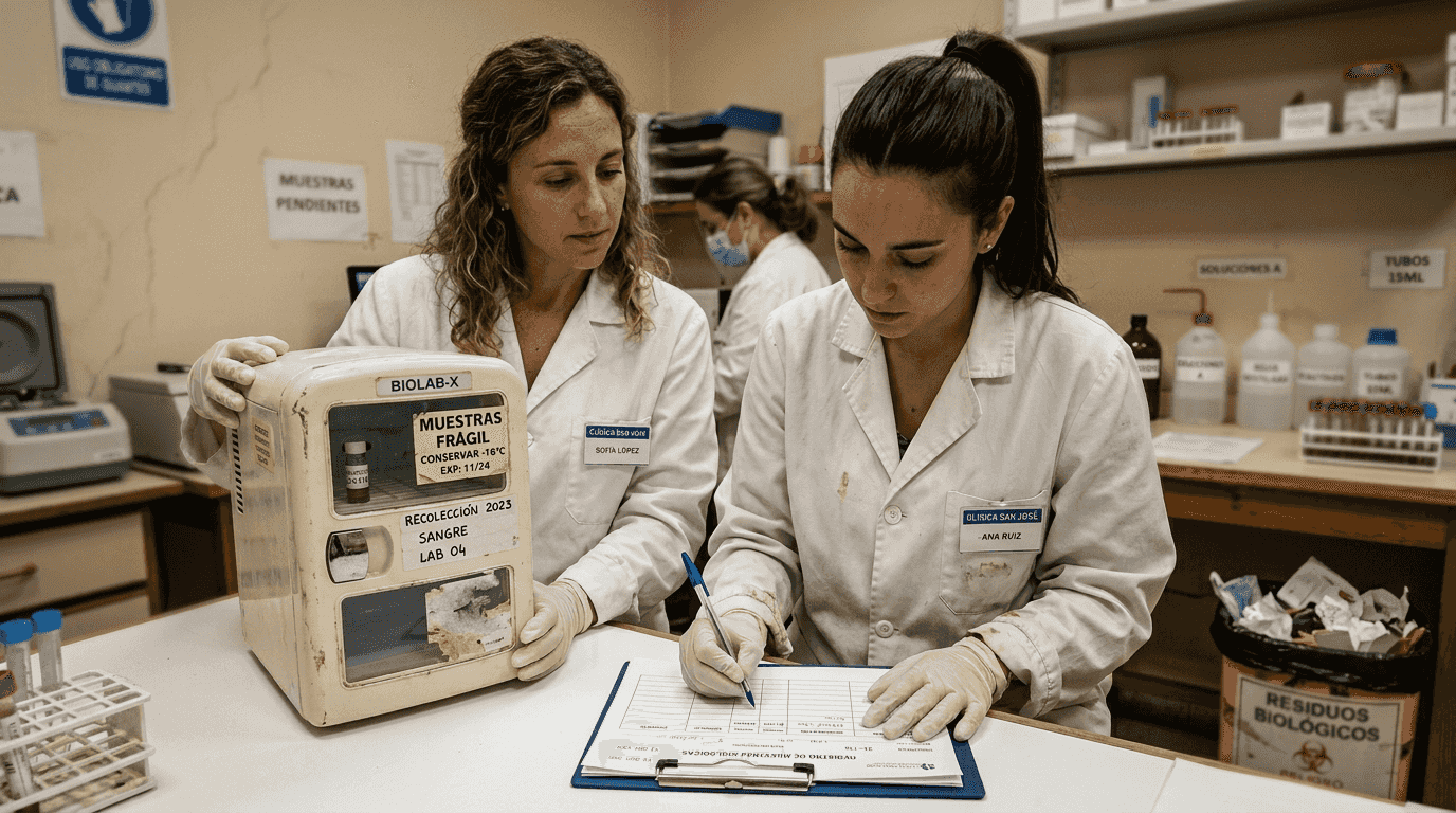 Especialistas documentando el proceso de cadena de custodia en el laboratorio.