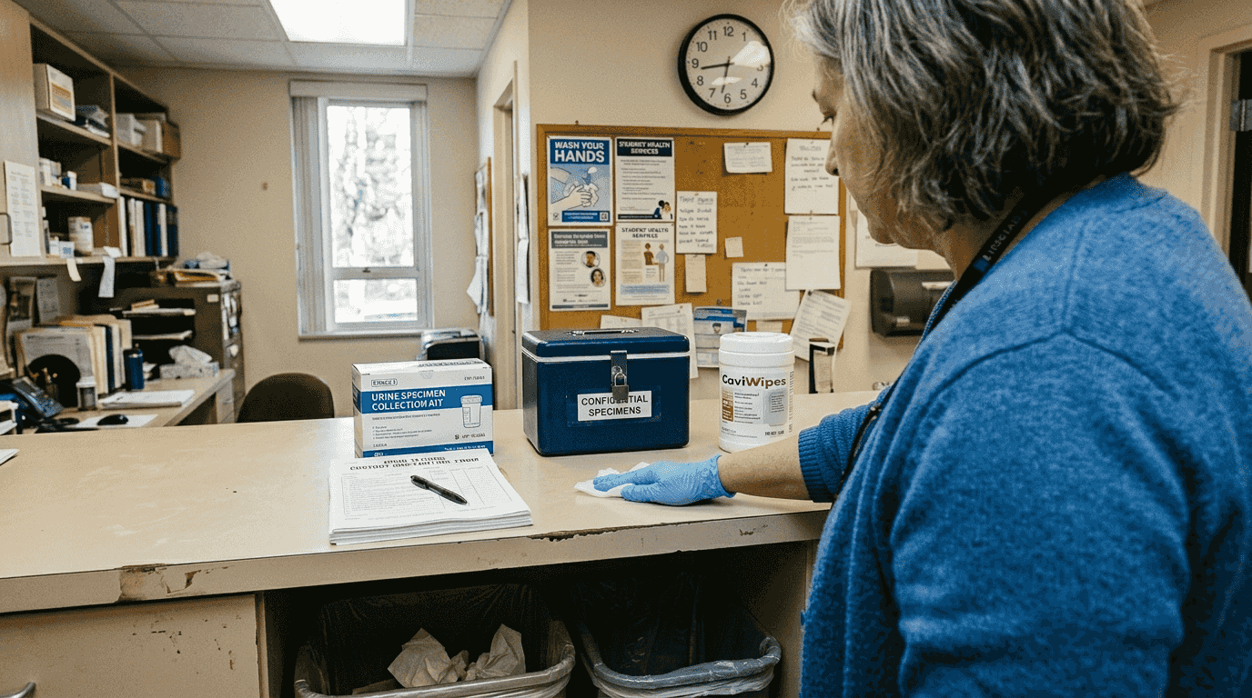 Nurse sets up drug test station at school